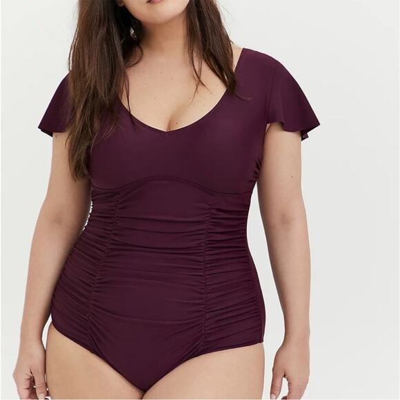 torrid Other - Torrid One Piece Wireless Flutter Sleeve Swimsuit Size 2X Grape Slimming Modest
